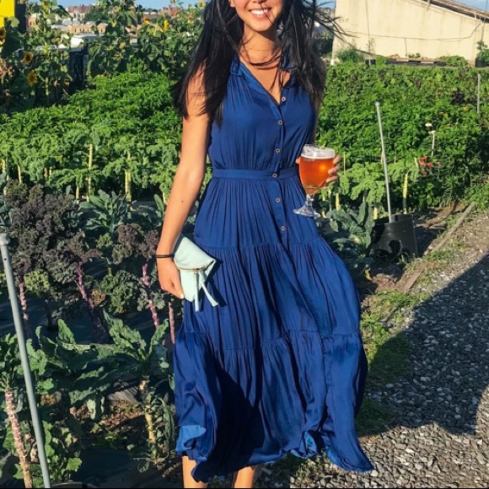 Banana Republic blue silk midi dress